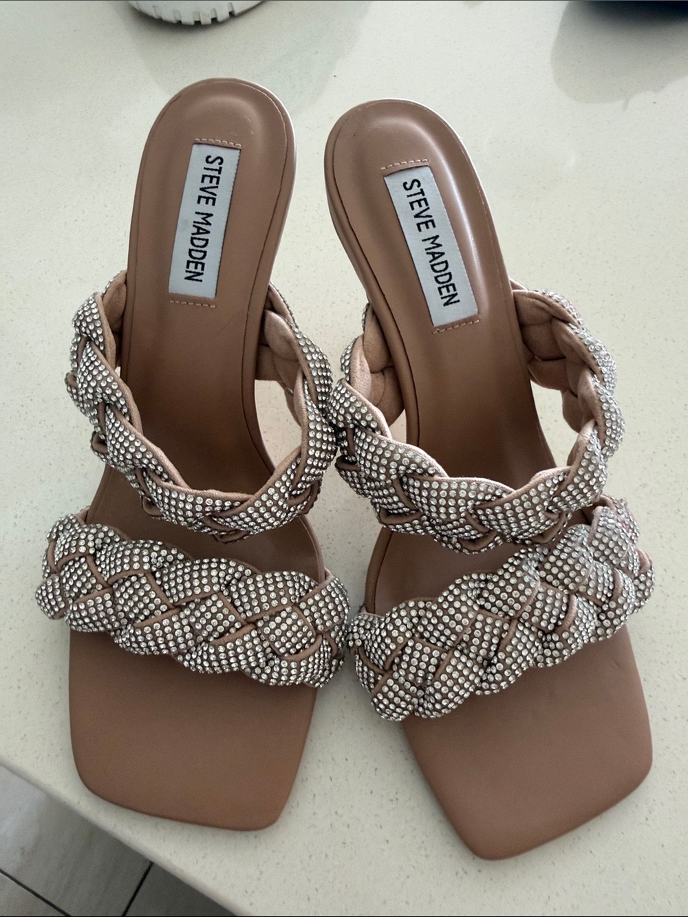 Steve Madden Blush Braided Rhinestone Slide Heels